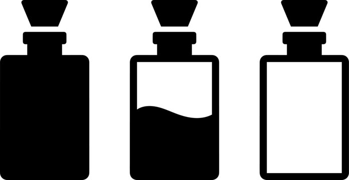 Set of three potion bottles with different fill levels
