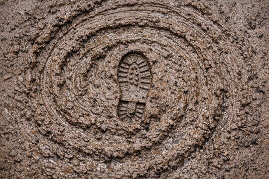 A single shoe imprint in the sand on a beach, perfect for vacation or travel scenes