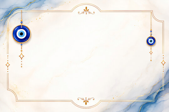 blue background with evil eye frame