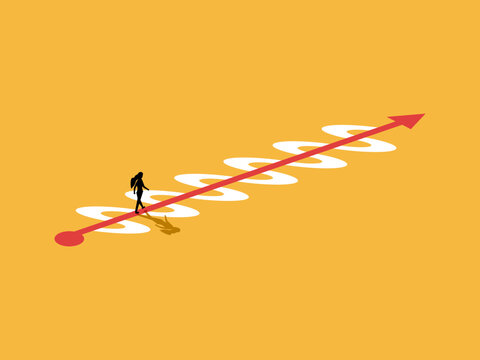 businesswoman is walking on a shortcut