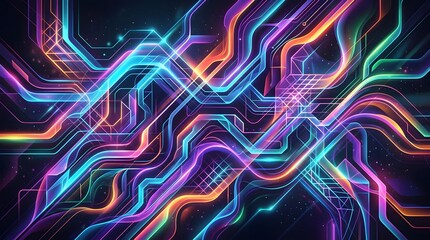 Obraz premium Abstract Futuristic Circuit Board with Neon Lights and Geometric Patterns