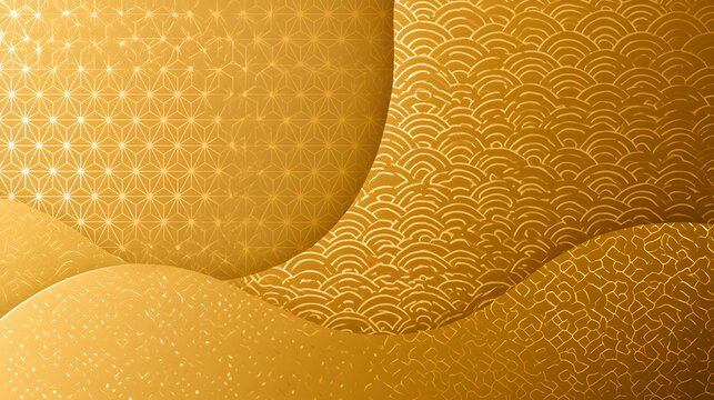 Elegant Japanese-style background with layered traditional designs like hemp and waves.