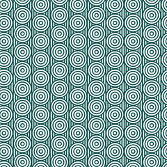 Fototapeta premium 70s Circle Pattern Teal Background with White Rings for Retro Wallpaper, Mid Century Fabric Printing, and Fun Gift Wrap