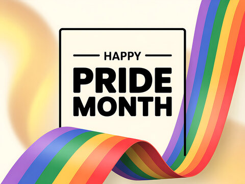 Happy pride month celebration with rainbow ribbon and colorful background