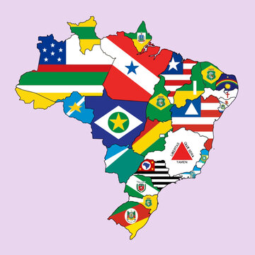 Map of Brazil filled with various regional state flags