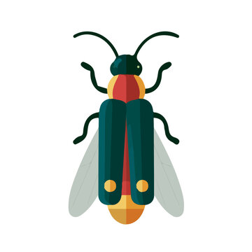 Firefly, modern 2D flat vector illustration in icon style, isolated on pure white background.
