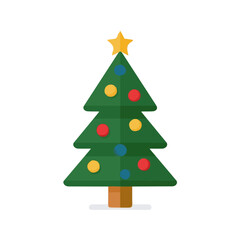Fototapeta premium Flat 2D vector illustration of Christmas Tree, simple icon style on a clean white background.