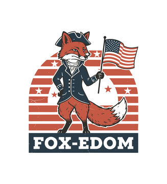 Fox-edom patriotic fox in colonial hat holding american flag with colonial