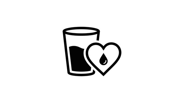 Healthy Hydration Heart Icon with Water Glass