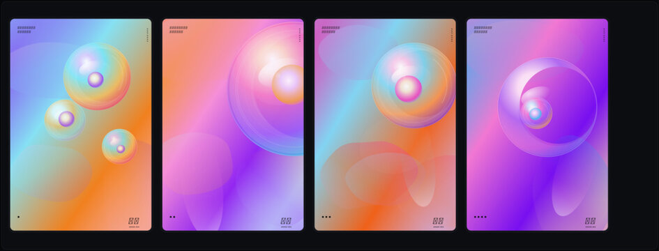 Abstract gradient backgrounds, colorful bubbles, vibrant textures, vector illustrations
