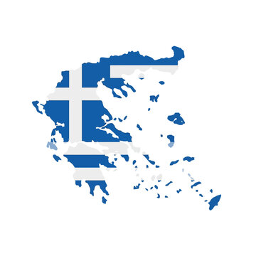 The map of Greece is filled with the national flag colors