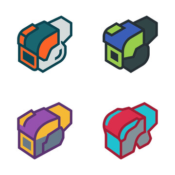 Set of four colorful isometric engine icons in different color variations.