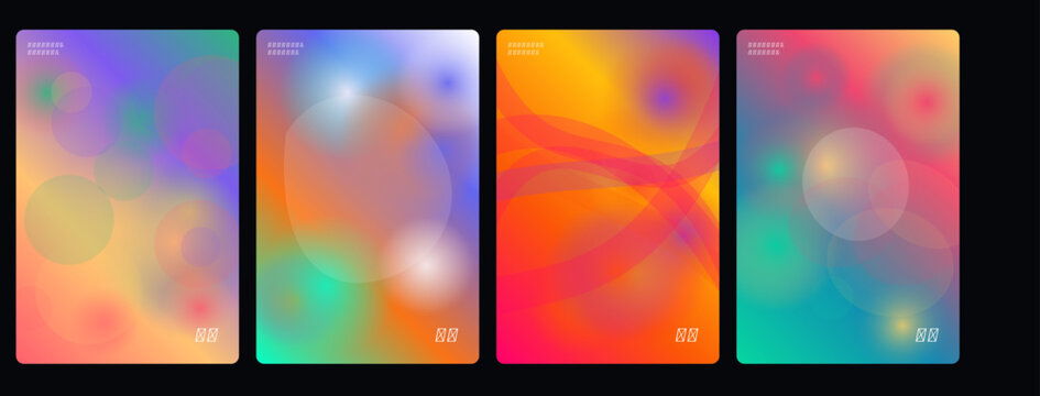 Vibrant abstract backgrounds, colorful gradient textures, neon geometric patterns, 4-panel vector design