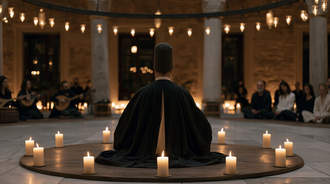 Candlelit ceremony inside a centuries old Sufi lodge in Istanbul where a cultural preservation nonprofit records a sama ritual for an endangered intangible heritage registry