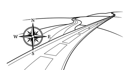 Fototapeta premium Road and Compass: Journey, Direction, Navigation, Travel, Outdoor Adventure