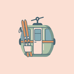 A flat vector illustration of a ski lift gondola cabin © uzu