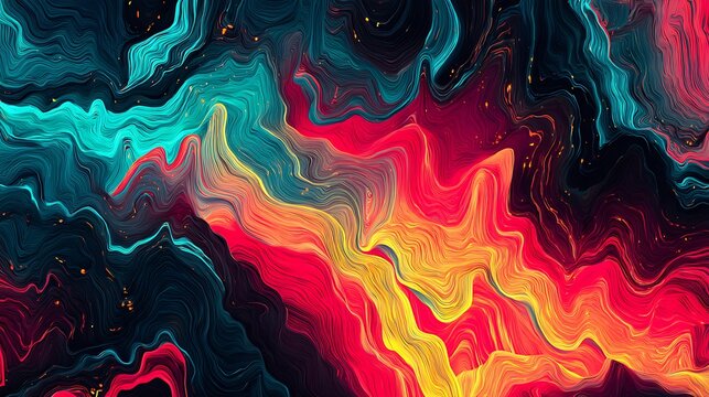 Abstract digital with swirling red and blue smoke like patterns on dark background