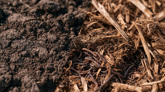Before and after concept displayed on a split-screen field monitor showing regenerative cover crop adoption results, left panel showing bare compacted soil from three seasons