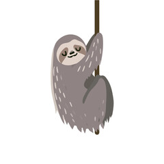 Fototapeta premium Flat 2D vector illustration of Sloth, simple icon style on a clean white background.