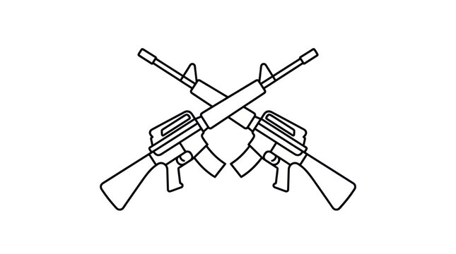 Crossed Assault Rifles Outline Vector Illustration