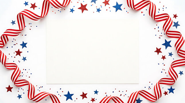 American flag themed red white and blue striped ribbon border frame for patriotic celebrations