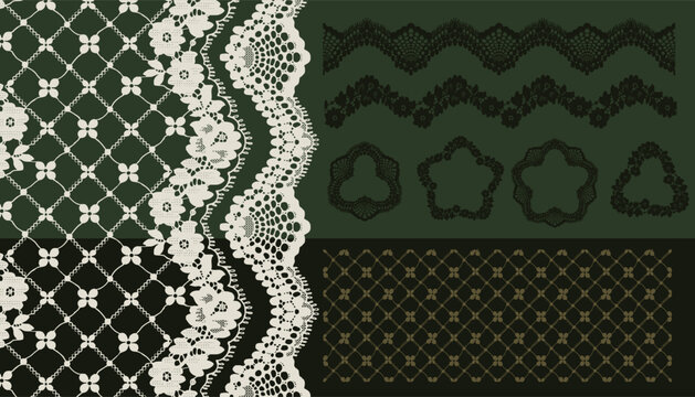 A lace set containing lace trim, lace borders, and lace fabric.