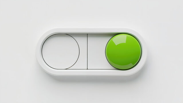 Green toggle switch ui element representing activation and enabled status on minimalist background