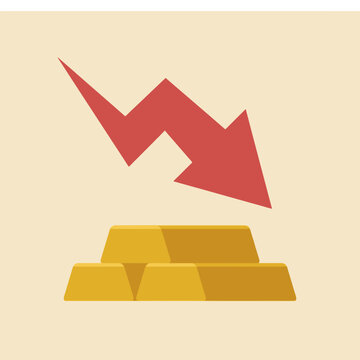 A red arrow points down toward a stack of gold bars