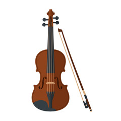 Fototapeta premium Elegant violin and bow rest on a simple white stage