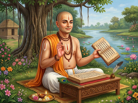 Goswami Tulsidas Presenting Sacred Scripture and Spiritual Teachings as Revered Hindu Saint, Scholar and Guide of Bhakti Tradition