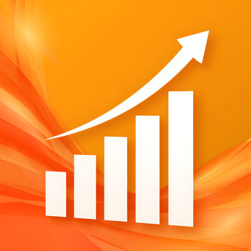 An ascending bar chart on an abstract orange backdrop