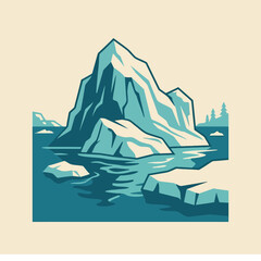A stylized blue iceberg floats in calm arctic waters © agam