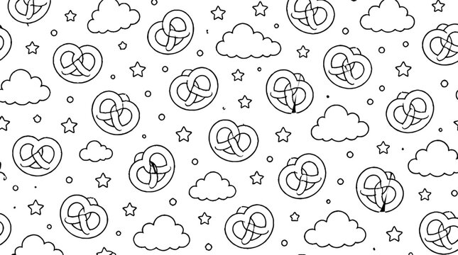 Whimsical pretzel and cloud pattern design.