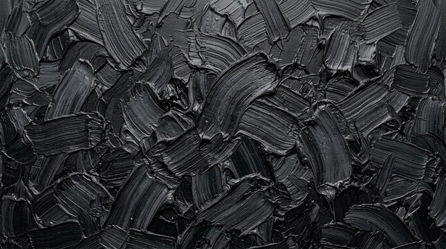 Textured abstract background of thick black oil paint brush strokes