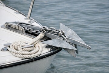 Obraz premium A boat secured to a rope in a scenic environment