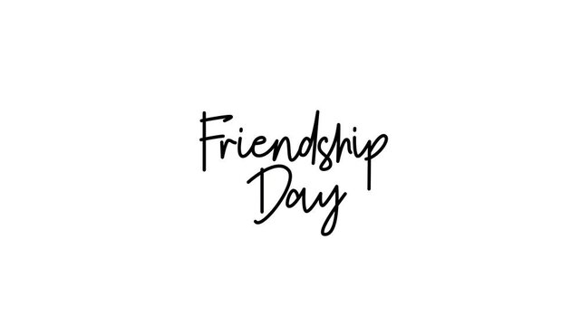 Friendship Day cursive handwriting text reveal animation with orange accent, black ink script on white background, celebration motion graphic for social media stories.