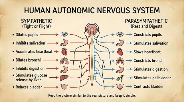 Human autonomic nervous system functions chart sympathetic and parasympathetic