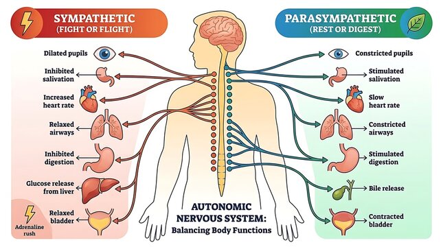 Autonomic nervous system anatomy diagram showing sympathetic and parasympathetic