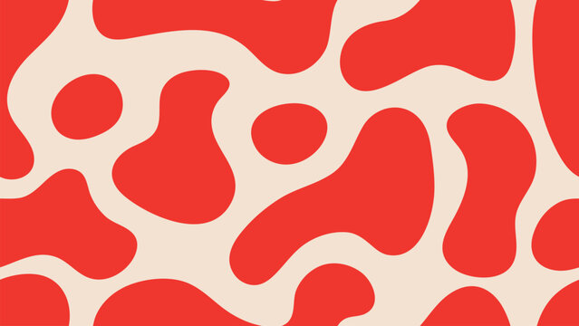 Seamless vector pattern featuring abstract red organic fluid shapes on a light beige background. Ideal for modern retro designs, trendy liquid textures, creative backgrounds, and wallpapers.