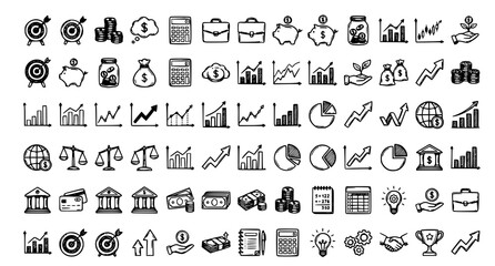 Hand drawn business and finance icons set doodle style vector illustration © Nirob