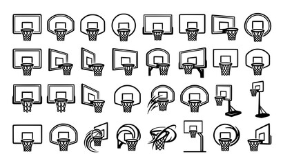 Collection of basketball hoop logos and icons © Nirob