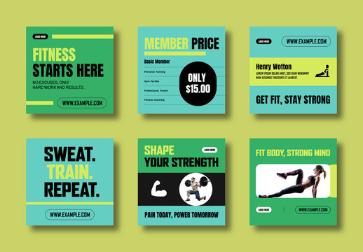 Fitness Social Media Post Template Set Design