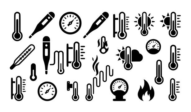 Collection of thermometer and temperature gauge icons