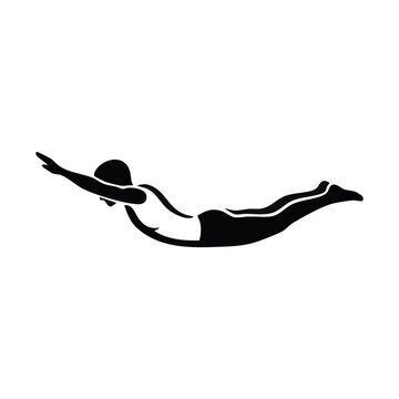 Person doing back extension superman pose silhouette. Core strength and fitness workout concept. Solid black vector illustration isolated on transparent background