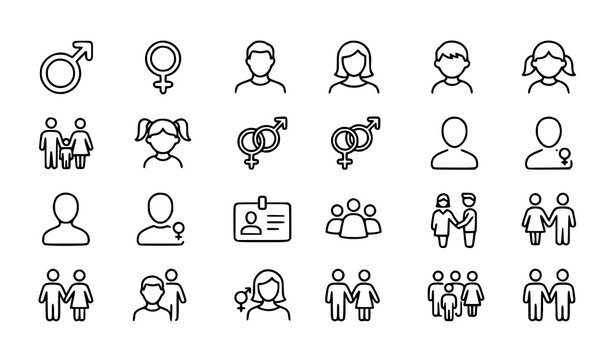 Gender identity and family structure line icons set