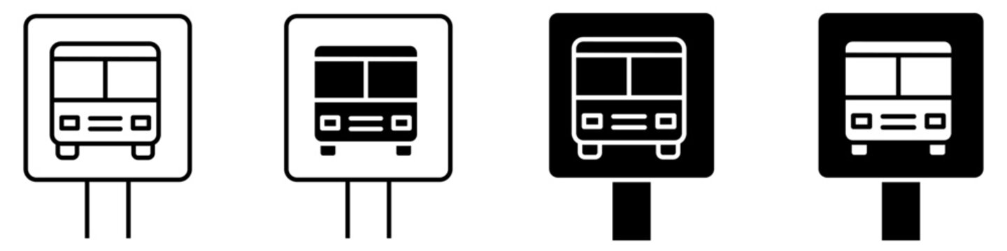 Bus stop icon vector set. Public transport station illustration sign collection. Stop symbol. Transit point logo or mark.