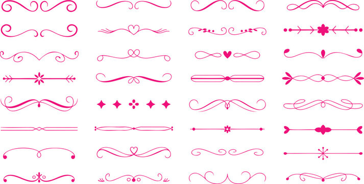 Lovely Pink Decorative Line Dividers with Hearts and Swirls for Romantic and Elegant Accents