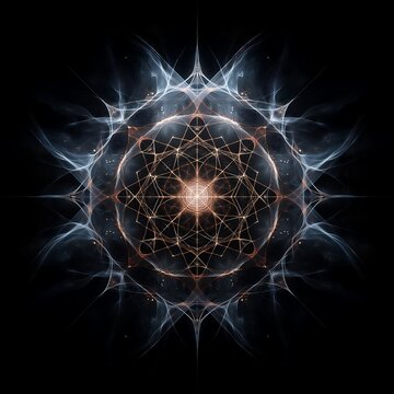 Intricate Fractal Mandala Design, Abstract Digital Art on Black Background