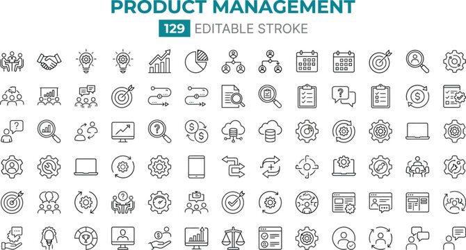 Project management icons set planning organization business task schedule chart graph vector illustration ui interface collection