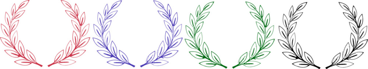 Fototapeta premium Set of Four Colorful Hand-Drawn Laurel Wreaths - Victory and Award Symbols